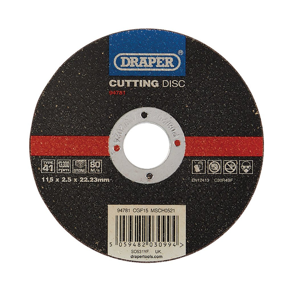 Draper Flat Stone Cutting Disc, 115 x 2.5 x 22.23mm 94781