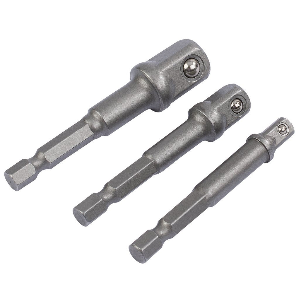 Draper Socket Adaptor Set, 1/4" Hex. x 1/4", 3/8" & 1/2" Sq. Dr. (3 Piece)  00005