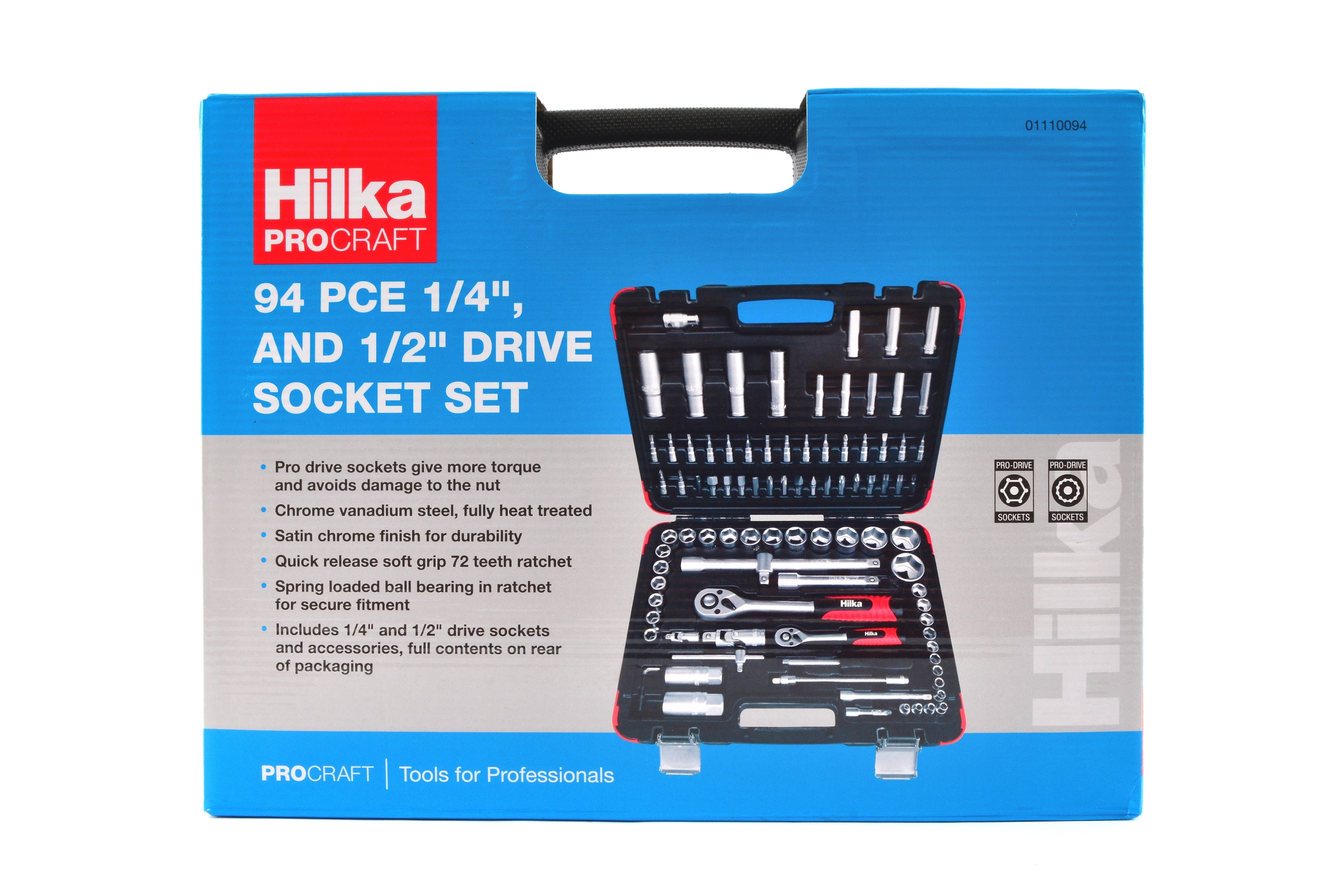 Hilka 94 pce 1/4" & 1/2" Dr Socket Set 01110094