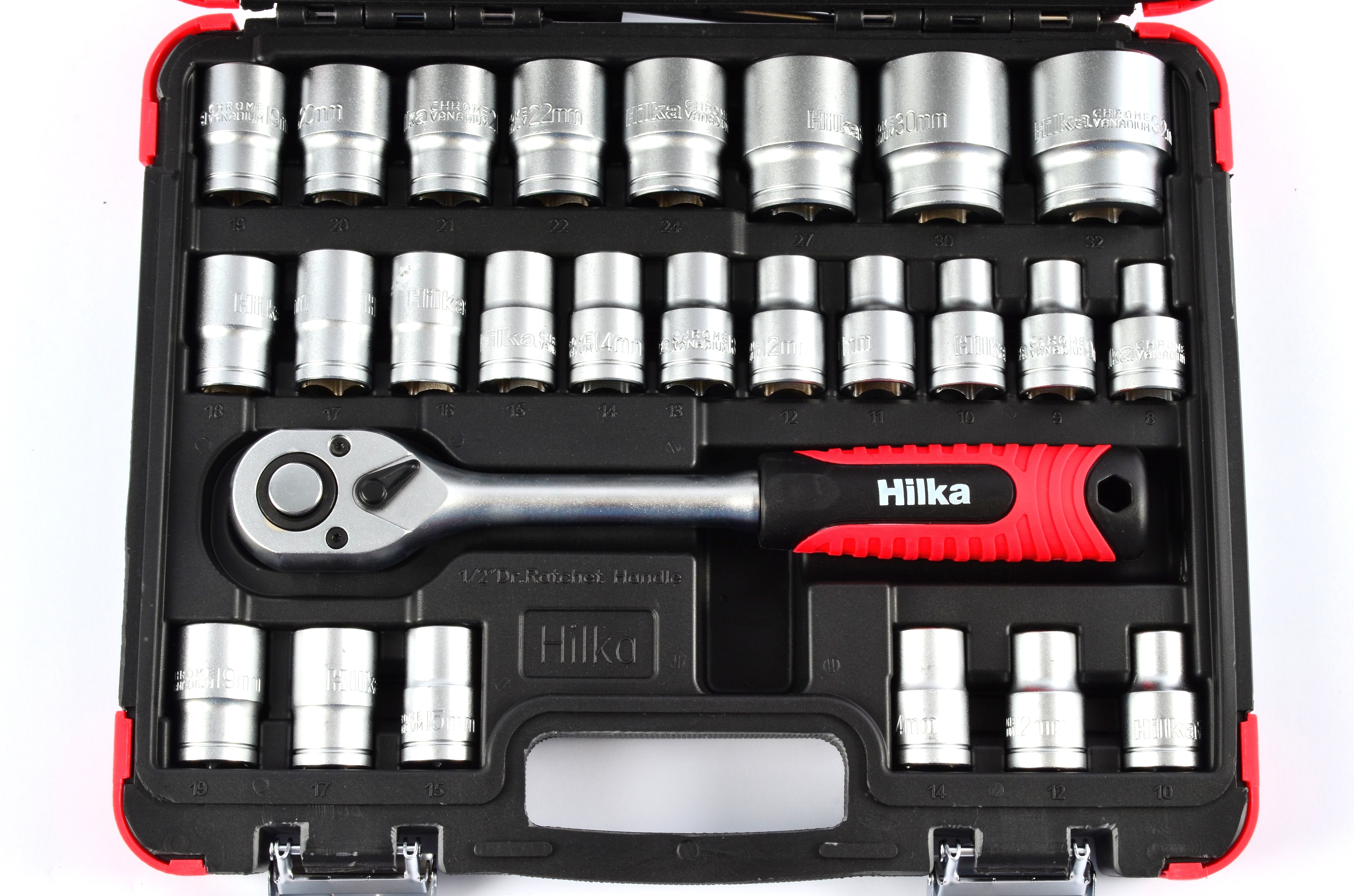 Hilka 32 pce 1/2" Drive Socket Set Metric 01123202
