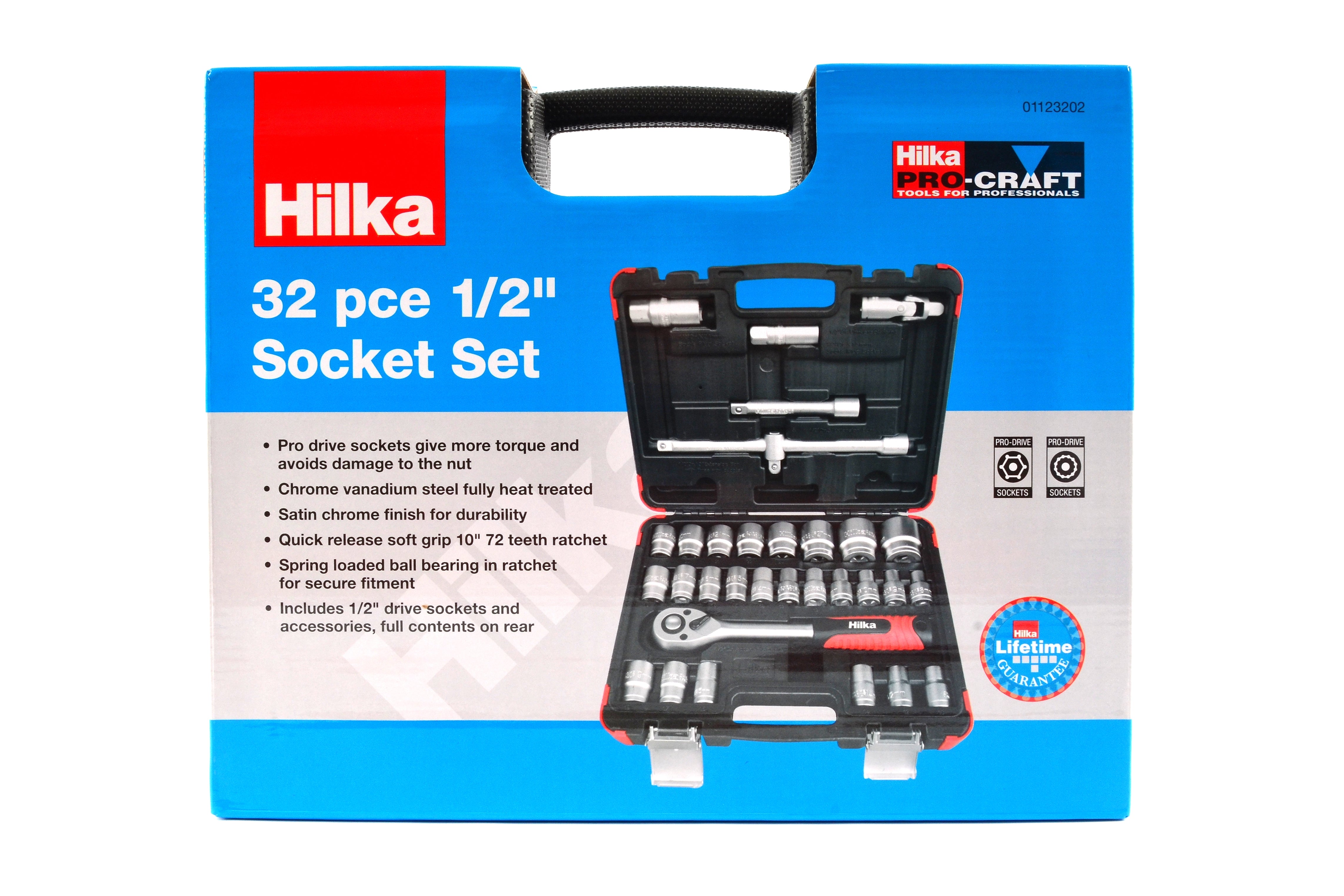 Hilka 32 pce 1/2" Drive Socket Set Metric 01123202