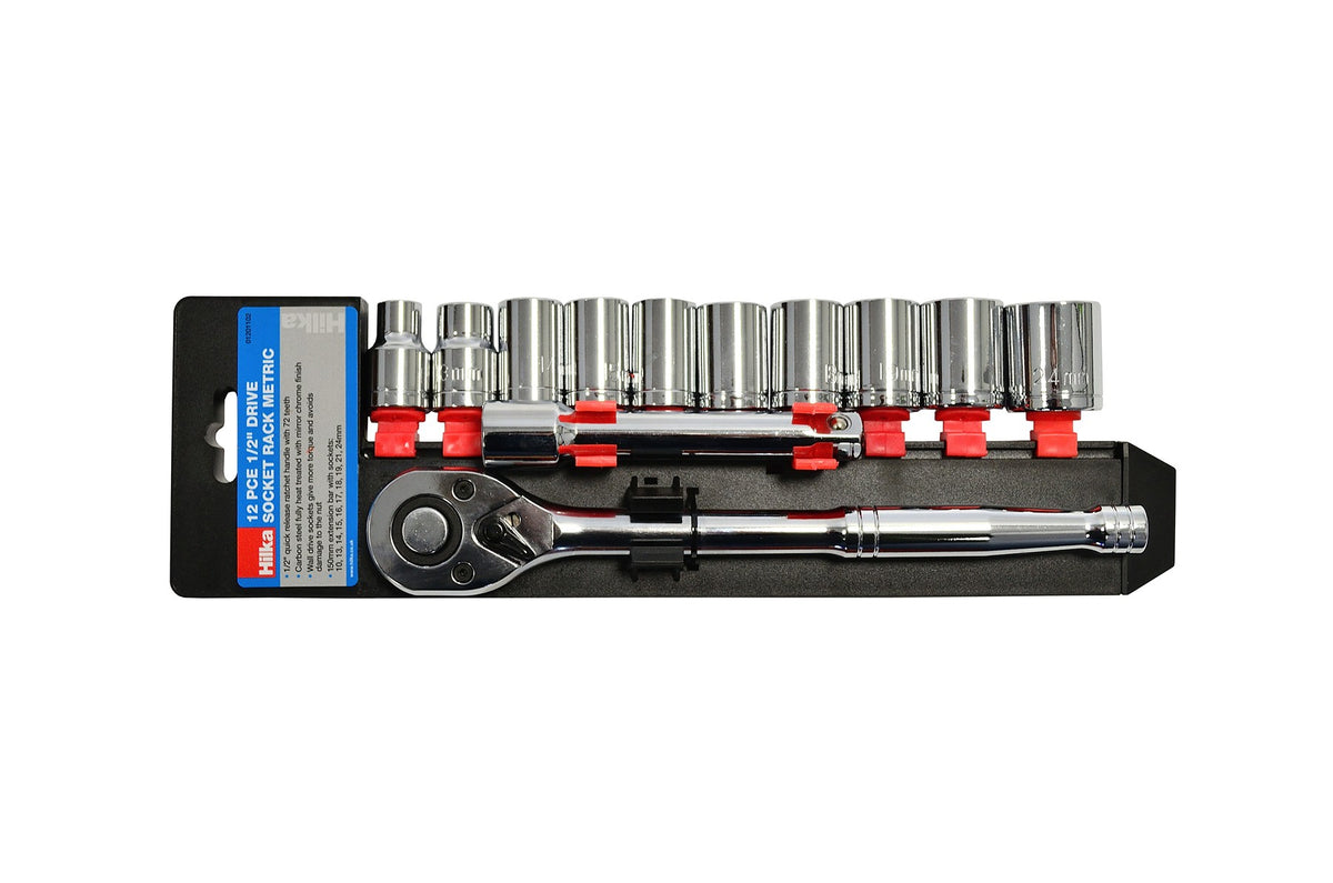 Hilka 12 pce 1/2" Dr Socket Rack Metric 01201102