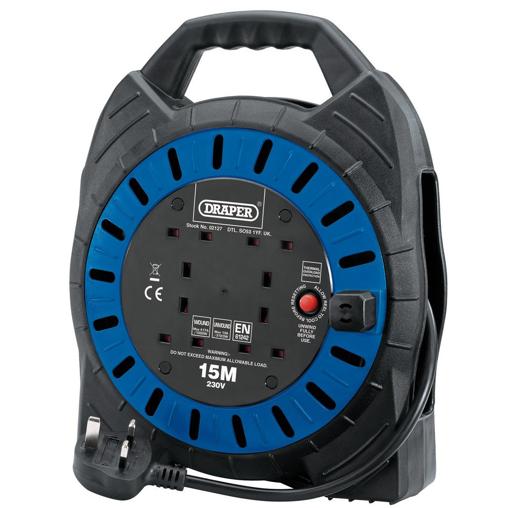 Draper 230V Four Socket Cable Reel, 15m 02127