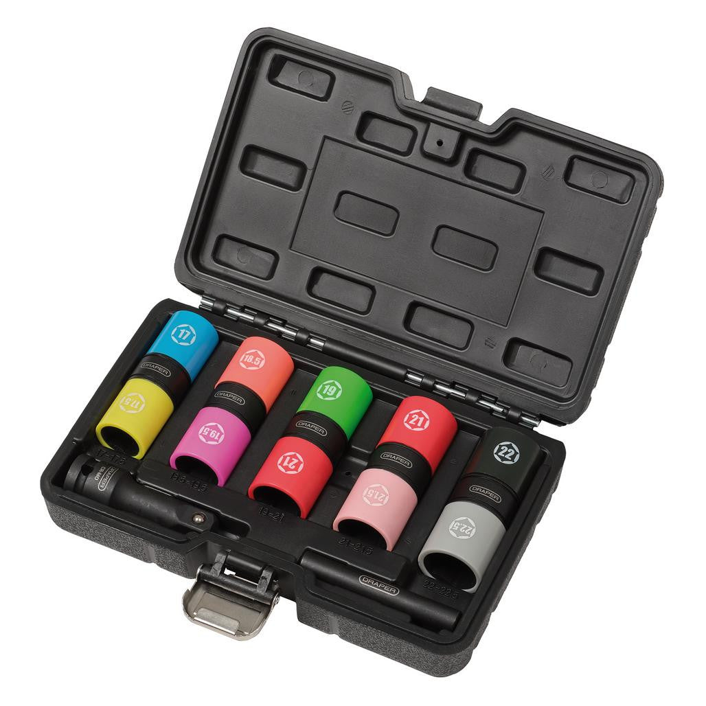 Draper Double Ended Wheel Nut Socket Set, 1/2" Sq. Dr. (7 Piece) 02744