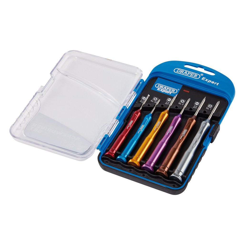 Draper Expert Precision Screwdriver Set, 3 x Plain Slot, 3 x Cross Slot (6 Piece)  03266