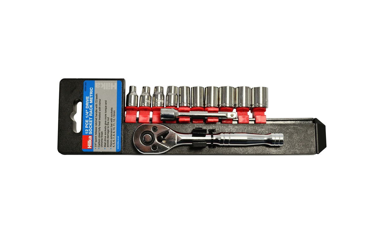 Hilka 12 pce 1/4" Dr Socket Rack Metric 03301202
