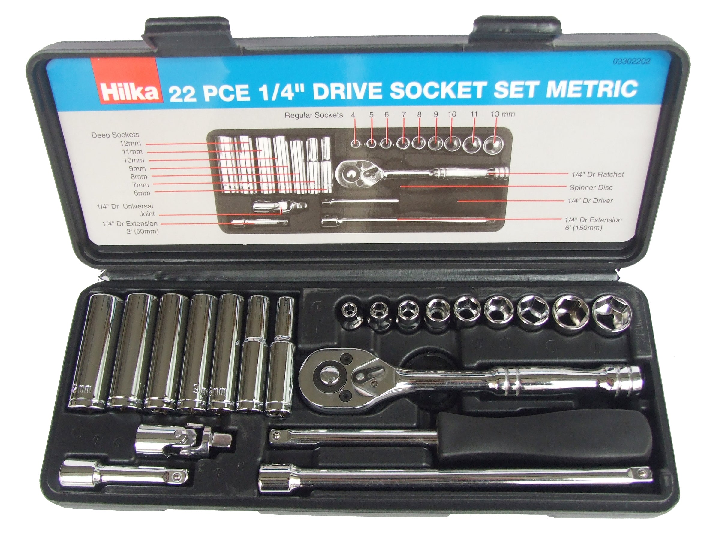 Hilka 22 pce 1/4" Drive Socket Set Metric 03302202