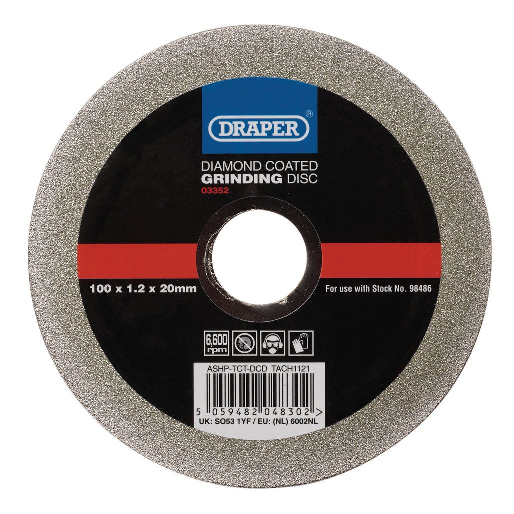 Draper Diamond-Coated Grinding Disc, 100 x 1.2 x 20mm  03352