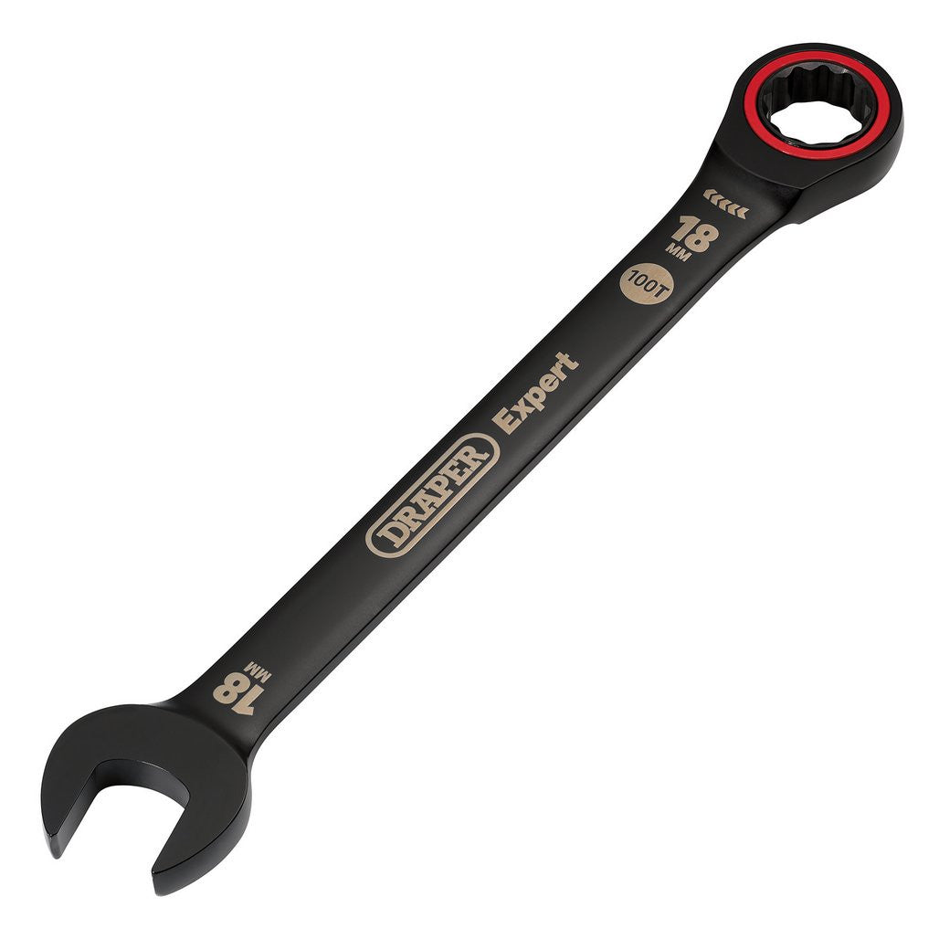 Draper Expert HI-TORQ® Metric Ratchet Combination Spanner, 18mm, Black  03891
