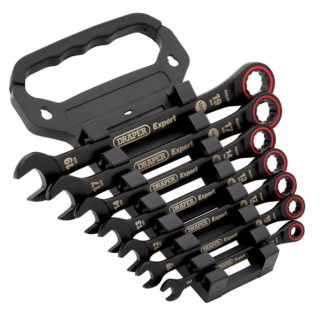 Draper Expert HI-TORQ® Metric Ratchet Combination Spanner Set, Black (7 Piece)  03895
