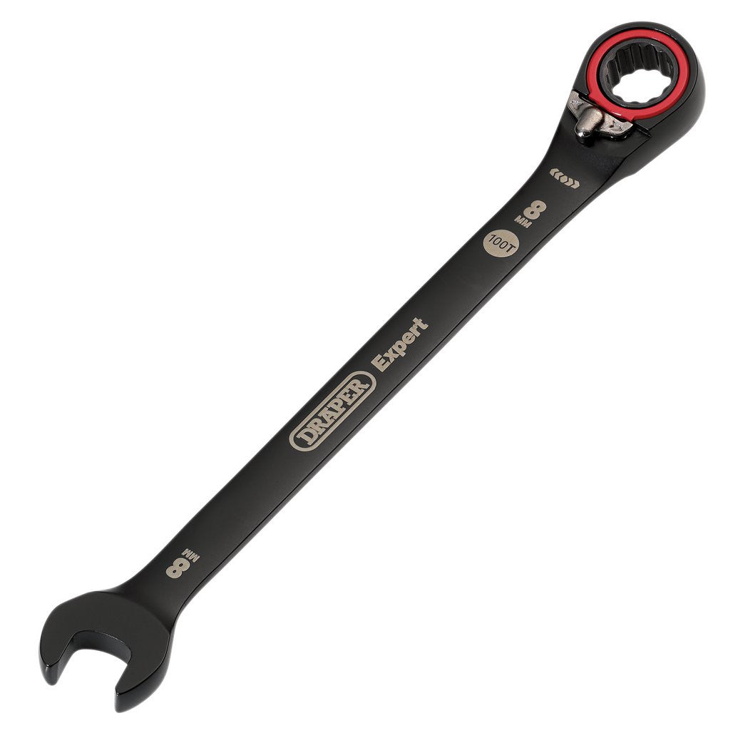 Draper Expert HI-TORQ®  Metric Reversible Ratchet Combination Spanner, 8mm, Black  03898