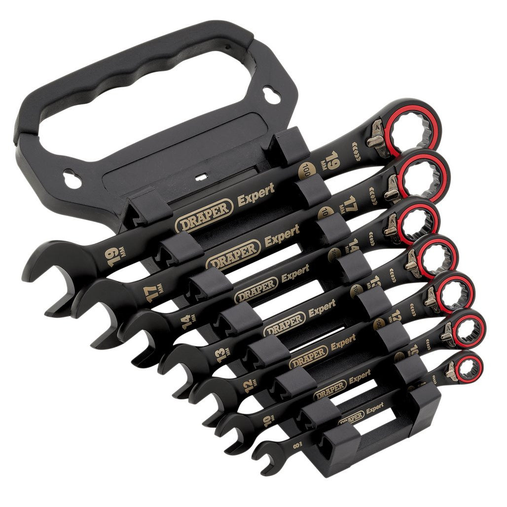 Draper Expert HI-TORQ®  Metric Reversible Ratchet Combination Spanner Set, Black (7 Piece)  03911