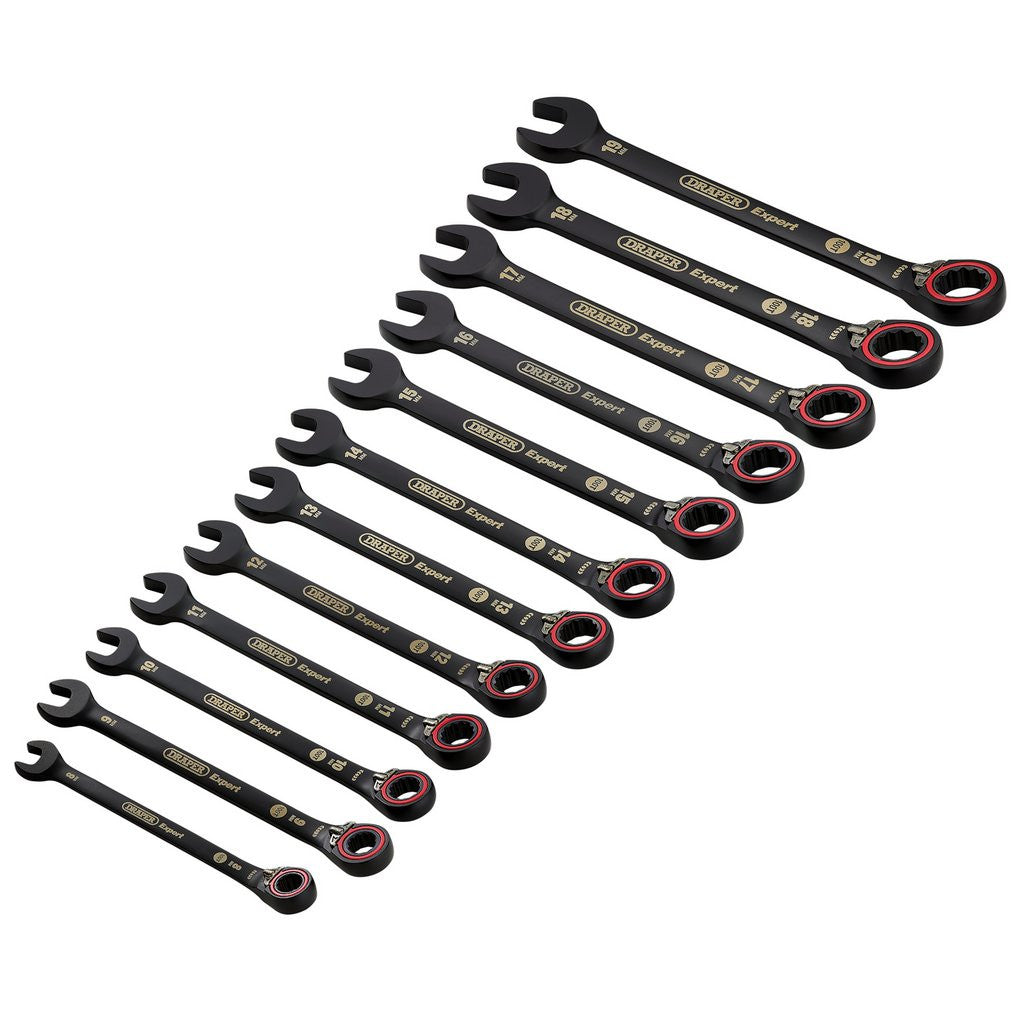 Draper Expert HI-TORQ®  Metric Reversible Ratchet Combination Spanner Set, Black (12 Piece)  03912