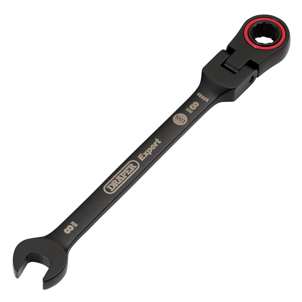 Draper Expert HI-TORQ® Metric Flexible Head Ratchet Combination Spanner, 8mm, Black  03914