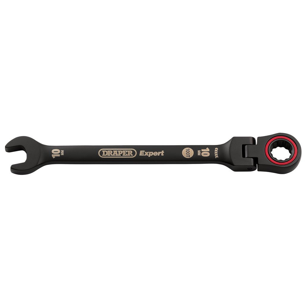 Draper Expert HI-TORQ® Metric Flexible Head Ratchet Combination Spanner, 10mm, Black  03916