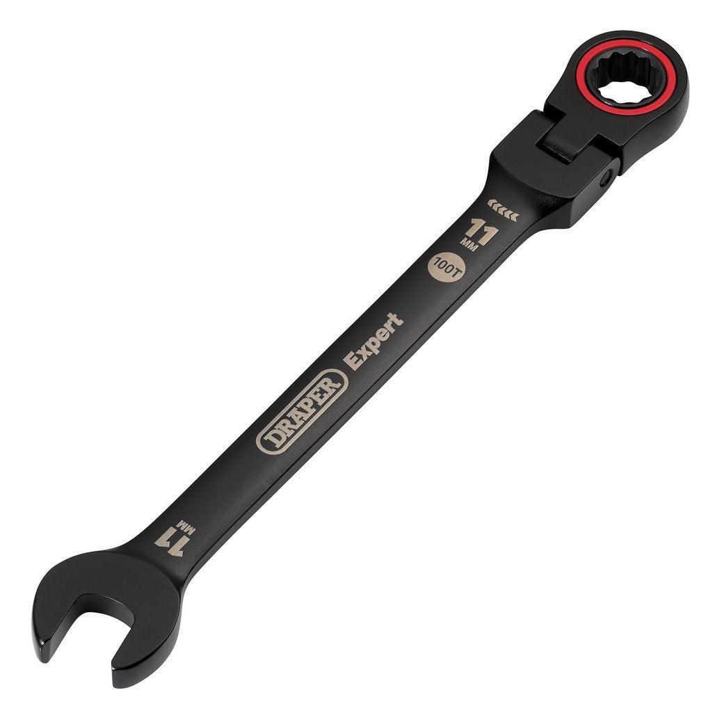 Draper Expert HI-TORQ® Metric Flexible Head Ratchet Combination Spanner, 11mm, Black  03917