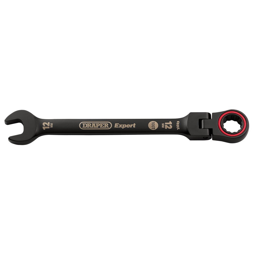 Draper Expert HI-TORQ® Metric Flexible Head Ratchet Combination Spanner, 12mm, Black  03918