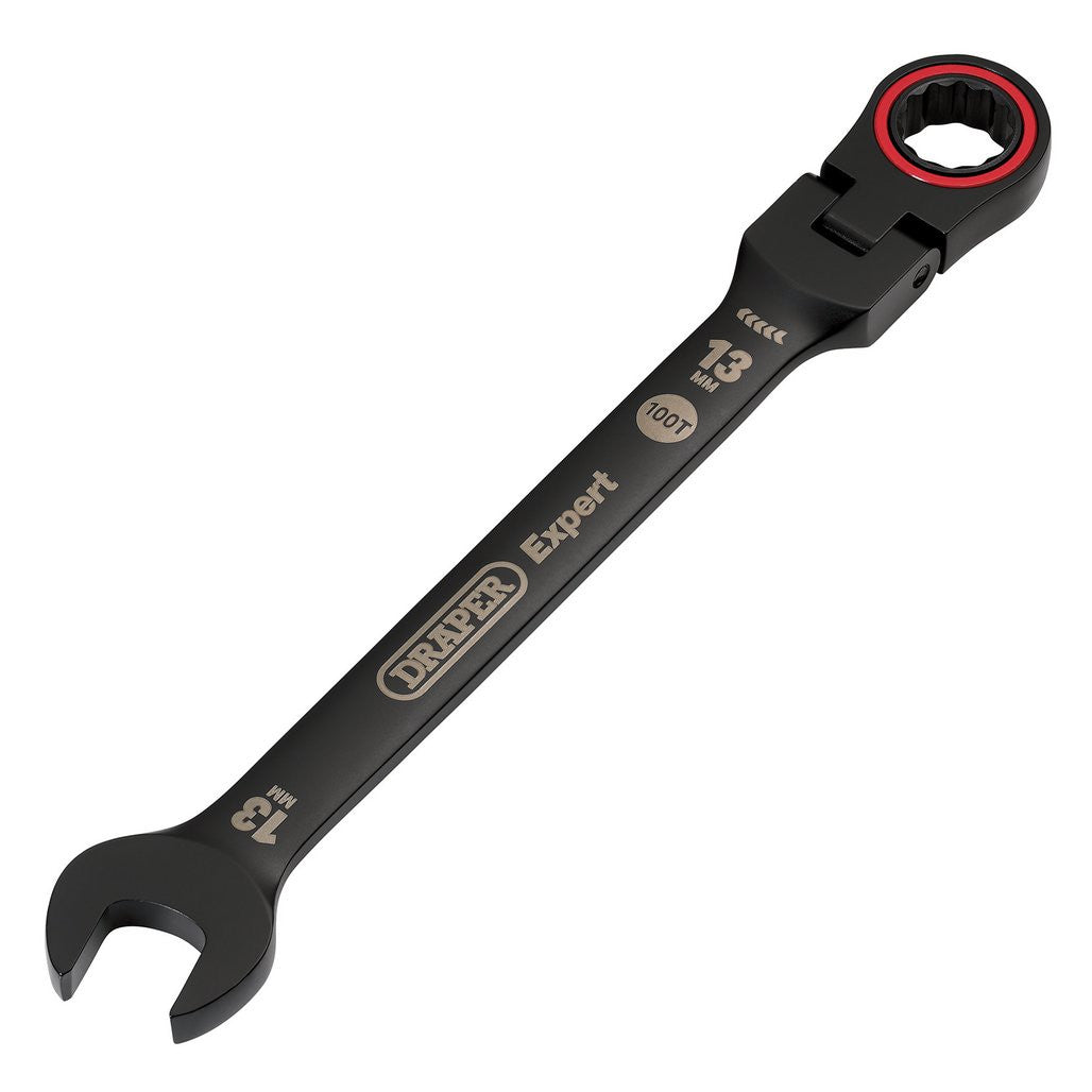 Draper Expert HI-TORQ® Metric Flexible Head Ratchet Combination Spanner, 13mm, Black  03919
