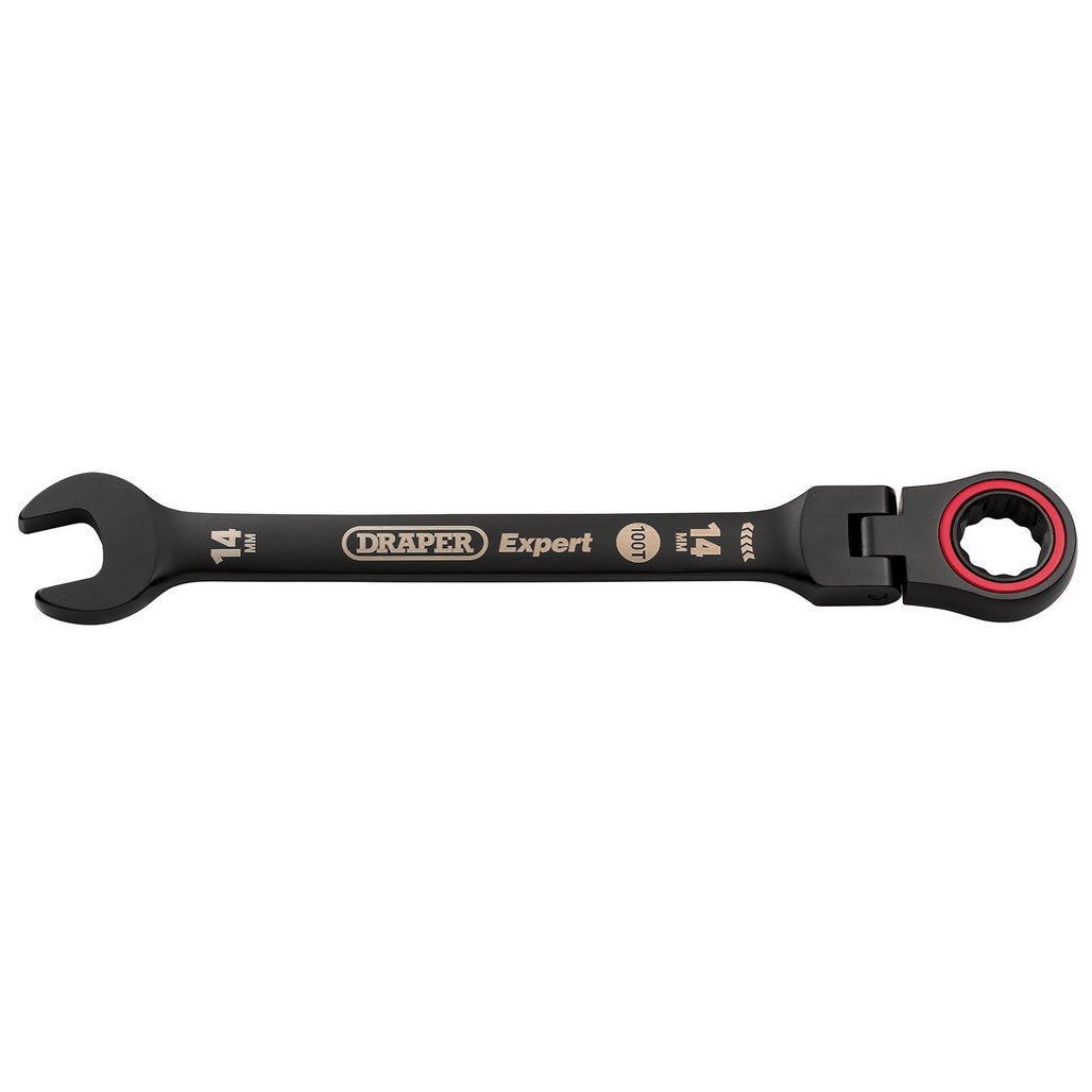 Draper Expert HI-TORQ® Metric Flexible Head Ratchet Combination Spanner, 14mm, Black  03920