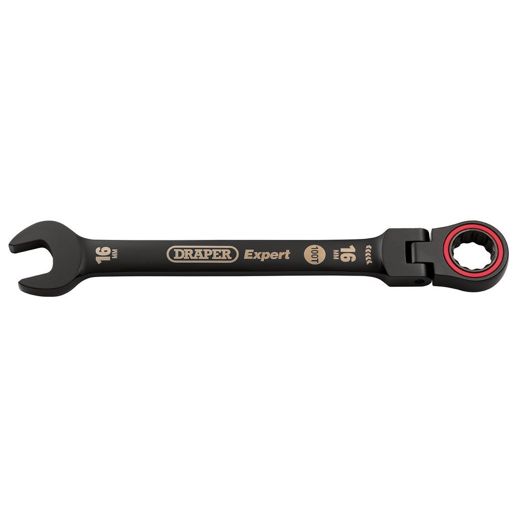 Draper Expert HI-TORQ® Metric Flexible Head Ratchet Combination Spanner, 16mm, Black  03923