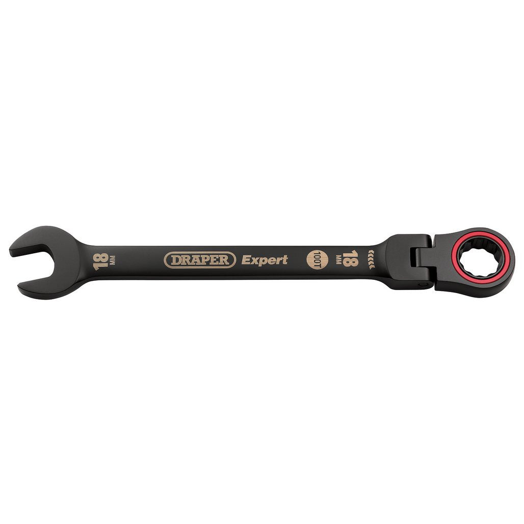 Draper Expert HI-TORQ® Metric Flexible Head Ratchet Combination Spanner, 18mm, Black  03925