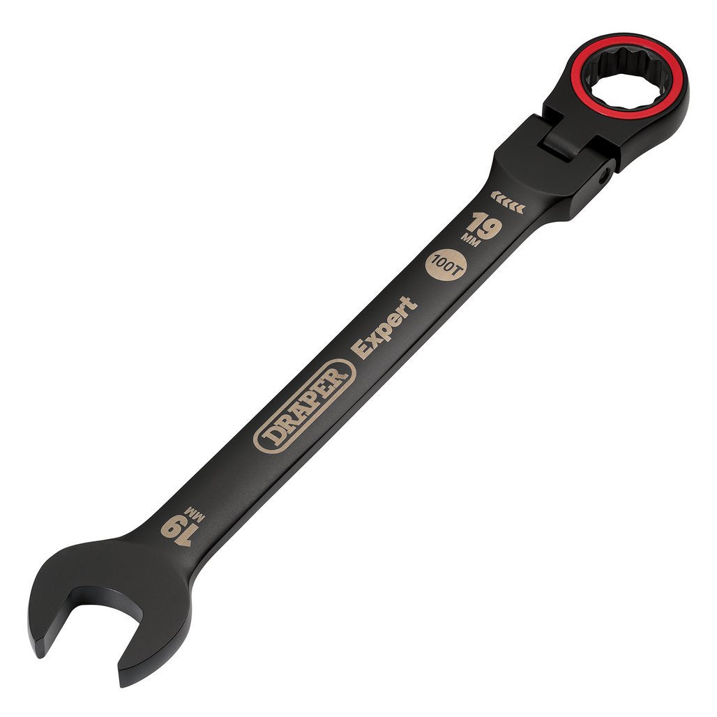 Draper Expert HI-TORQ® Metric Flexible Head Ratchet Combination Spanner, 19mm, Black  03926