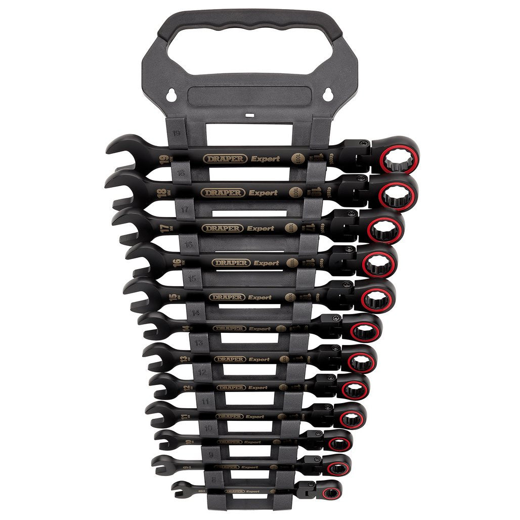 Draper Expert HI-TORQ® Metric Flexible Head Ratchet Combination Spanner Set, Black (12 Piece)  03929