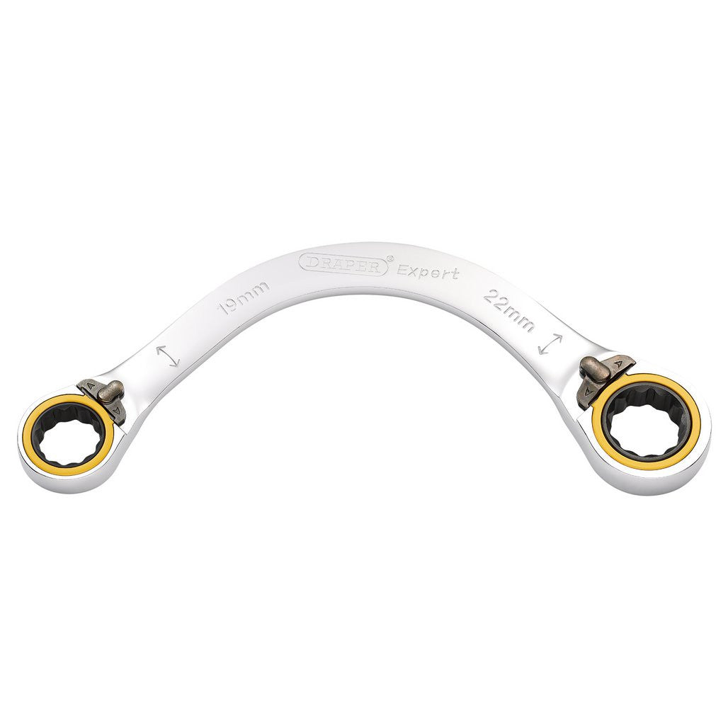 Draper Expert HI-TORQ® Double Ring Ratchet Half Moon Spanner, 19 x 22mm  03937