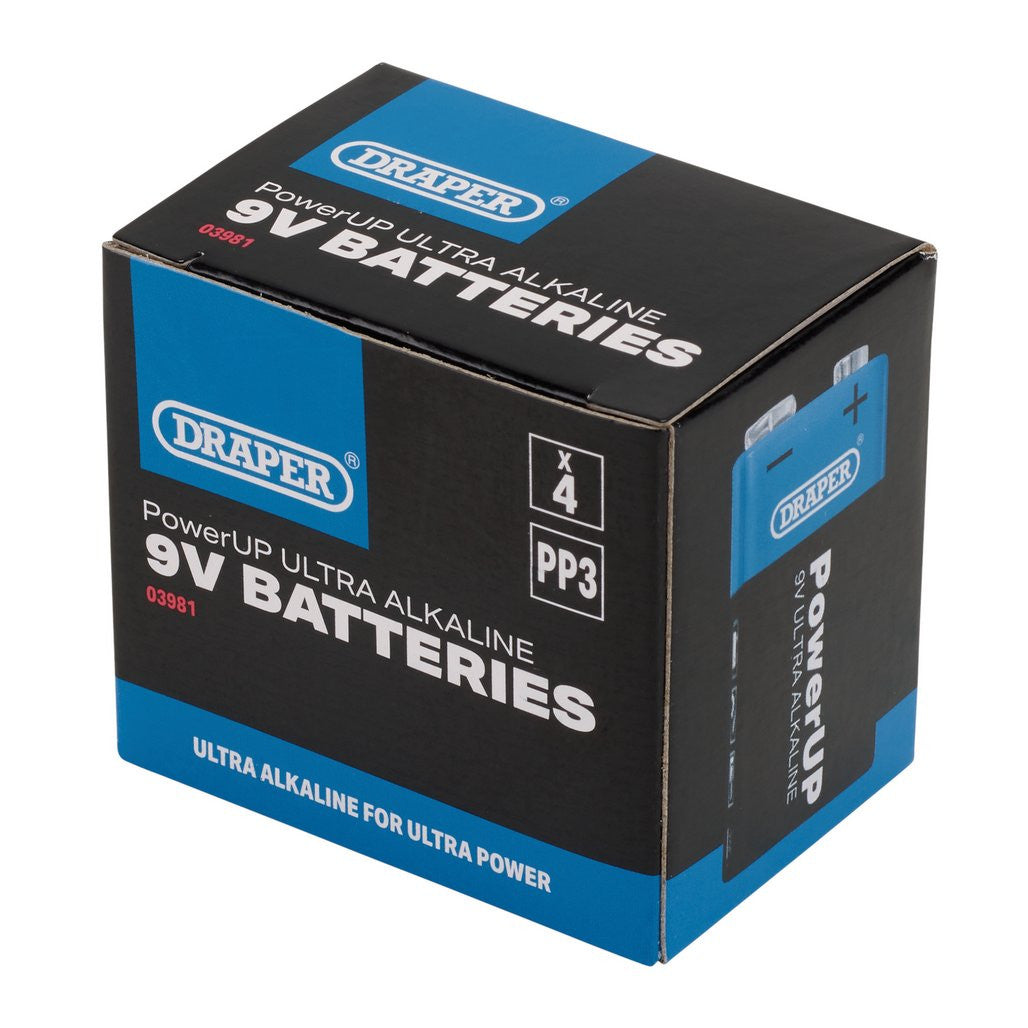 Draper Draper PowerUP Ultra Alkaline 9V Batteries (Pack of 4)