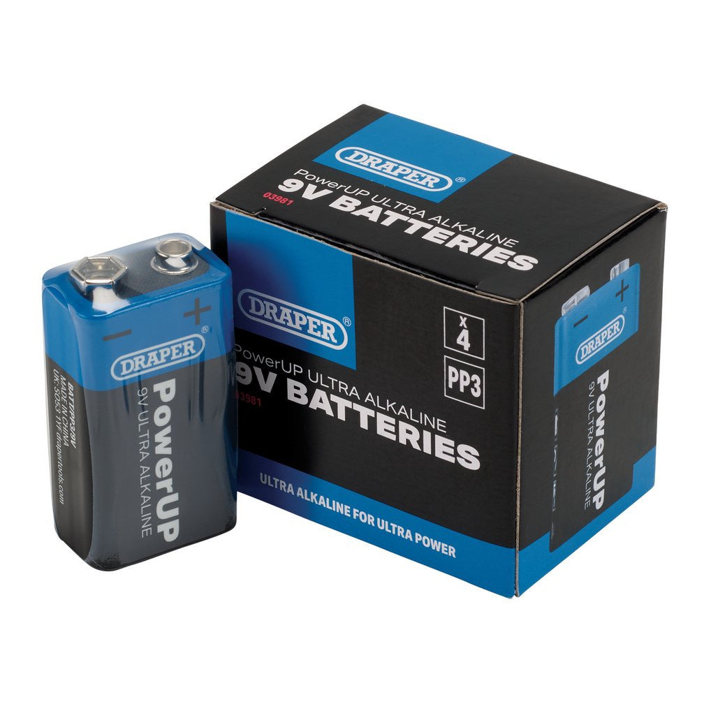 Draper Draper PowerUP Ultra Alkaline 9V Batteries (Pack of 4)