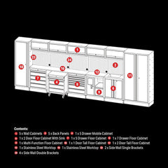 BUNKER 25 Piece Modular Storage Combo with Sink and Stainless Steel Worktop 4915mm 04391