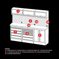 BUNKER 14 Piece Modular Storage Combo with Stainless Steel Worktop 2040mm 04415