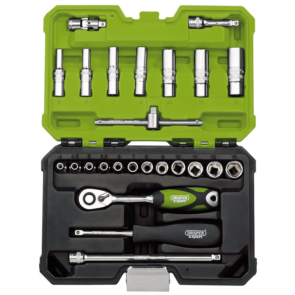 Draper Expert Metric Socket Set, 1/4" Sq. Dr., Green (25 Piece)  04463