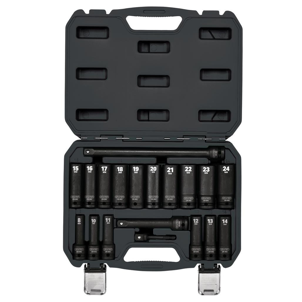 Draper HI-TORQ® Metric Deep Impact Socket Set, 1/2" Sq. Dr. (19 Piece)   04577