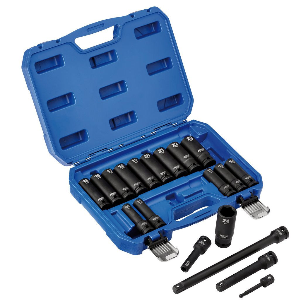 Draper HI-TORQ® Metric Deep Impact Socket Set, 1/2" Sq. Dr. (19 Piece)   04577