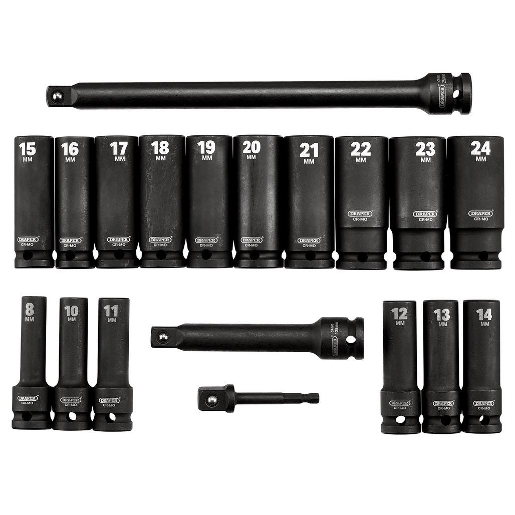 Draper HI-TORQ® Metric Deep Impact Socket Set, 1/2" Sq. Dr. (19 Piece)   04577