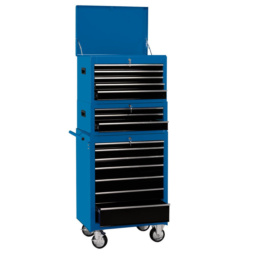 Draper Expert Combination Roller Cabinet and Tool Chest, 15 Drawer, 26", Blue 04593