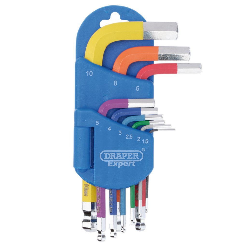 Draper Expert Metric Short Arm Ball End Hex Key Set, Colour Coded (9 Piece)  04912