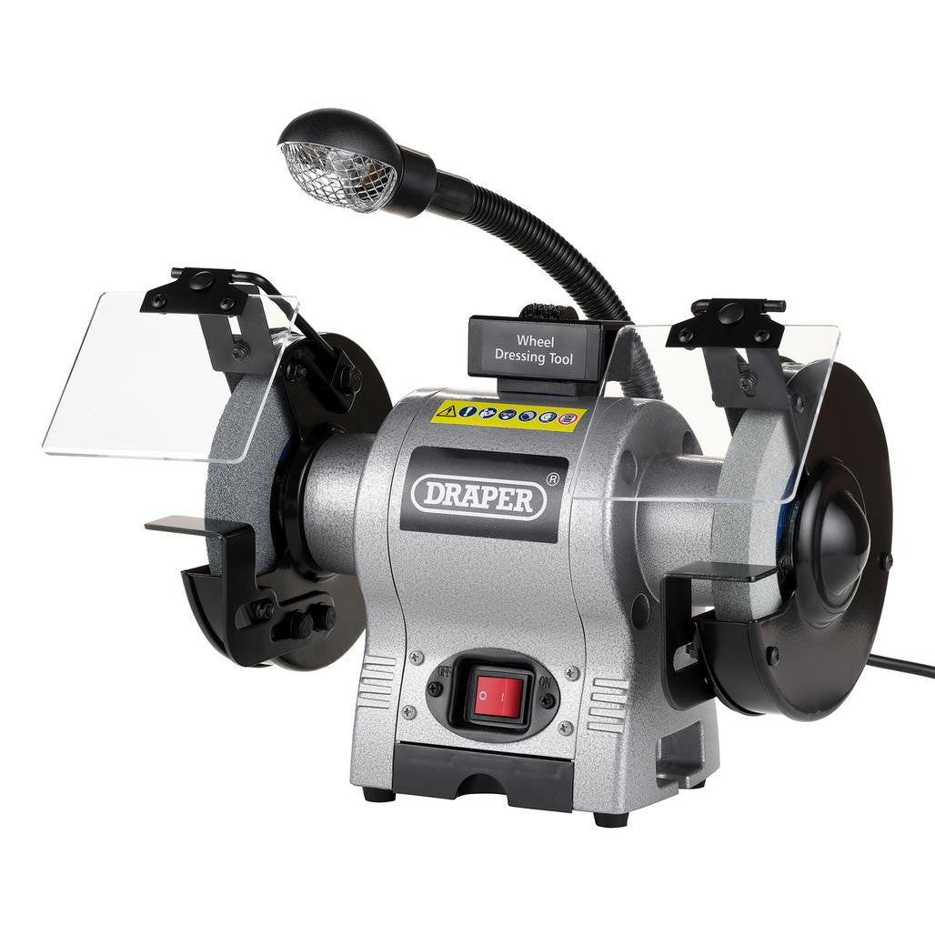 Draper Bench Grinder with Work light, 150mm, 370W  05095