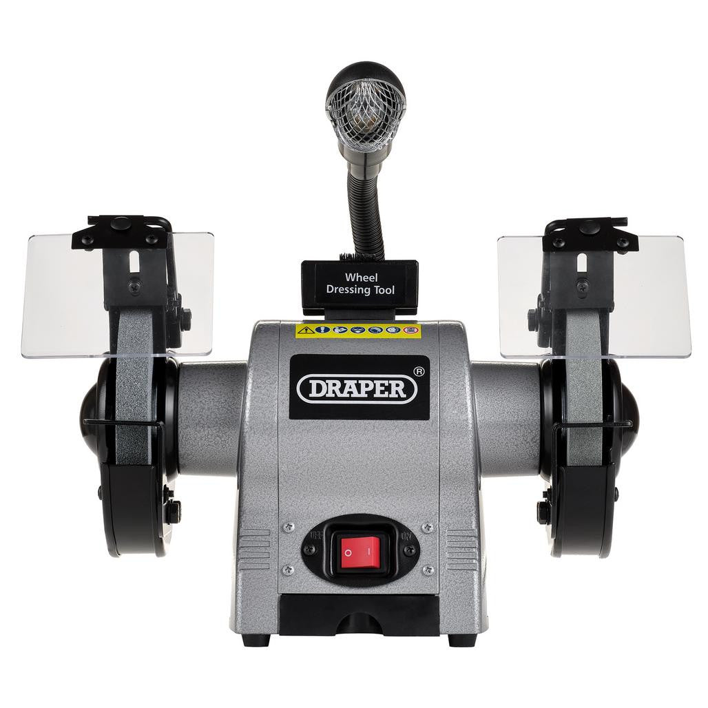 Draper Bench Grinder with Work light, 150mm, 370W  05095