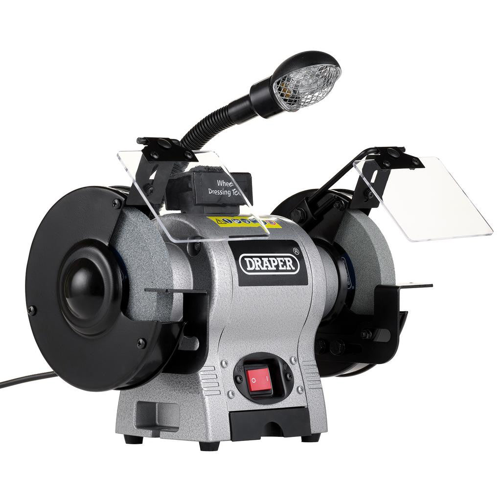 Draper Bench Grinder with Work light, 150mm, 370W  05095