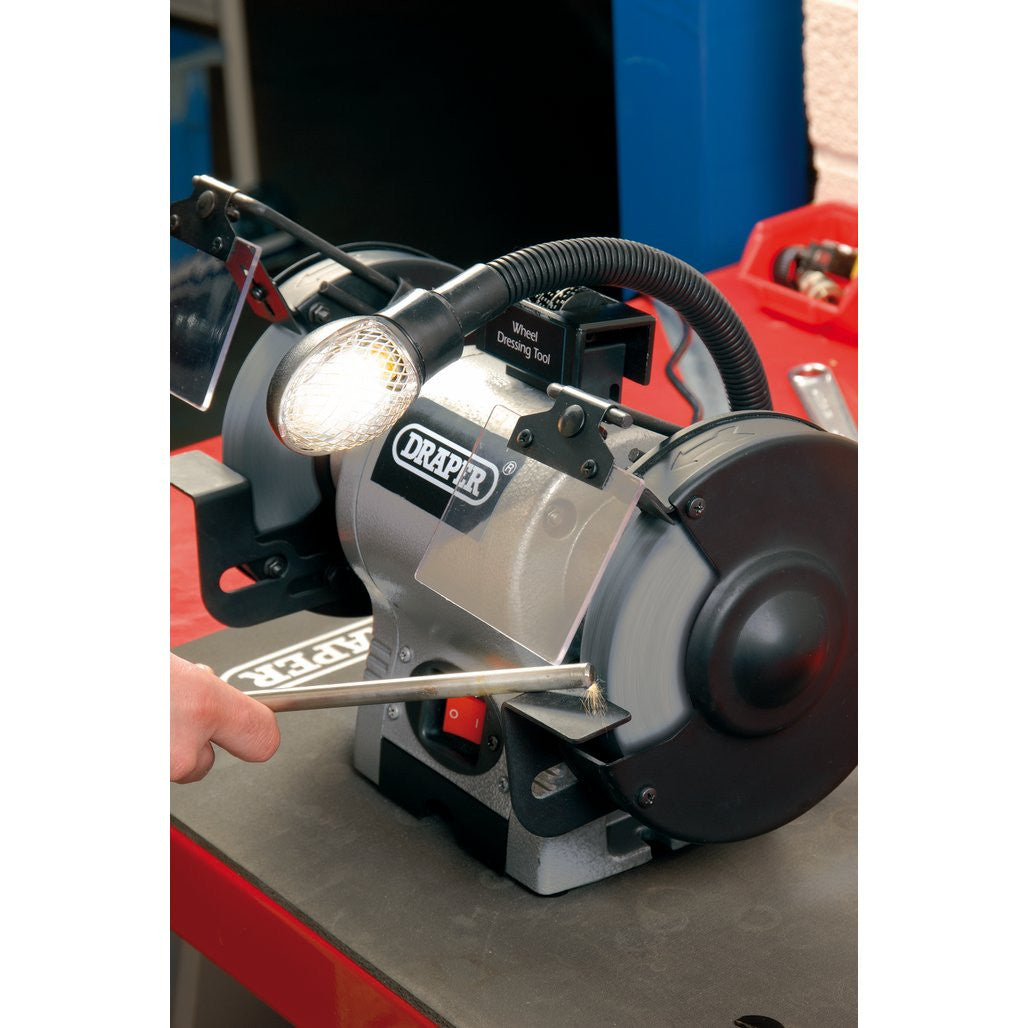 Draper Bench Grinder with Work light, 150mm, 370W  05095
