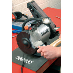 Draper Bench Grinder with Sanding Belt and Work light, 150mm, 370W  05096