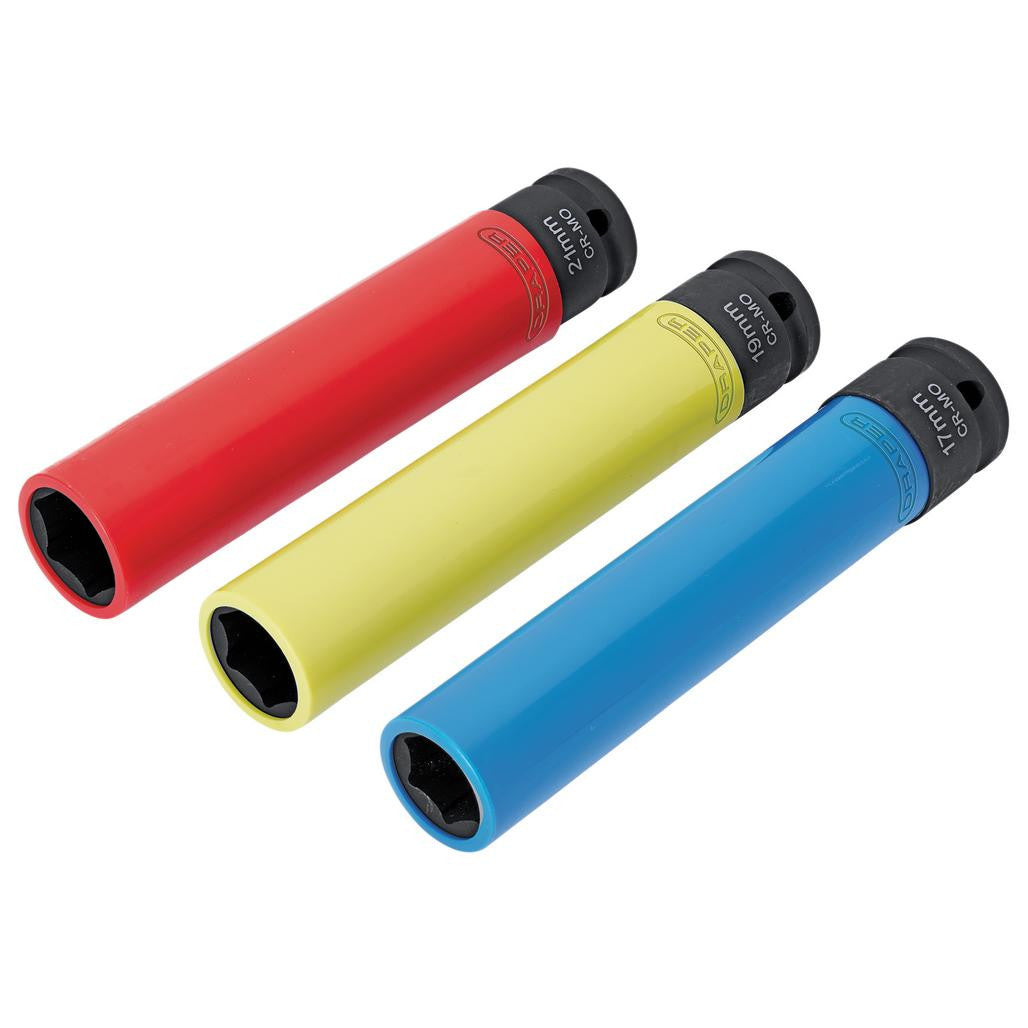 Draper Extra Long Alloy Wheel Nut Socket Set, 1/2" Sq. Dr. 150mm (3 Piece) 07121
