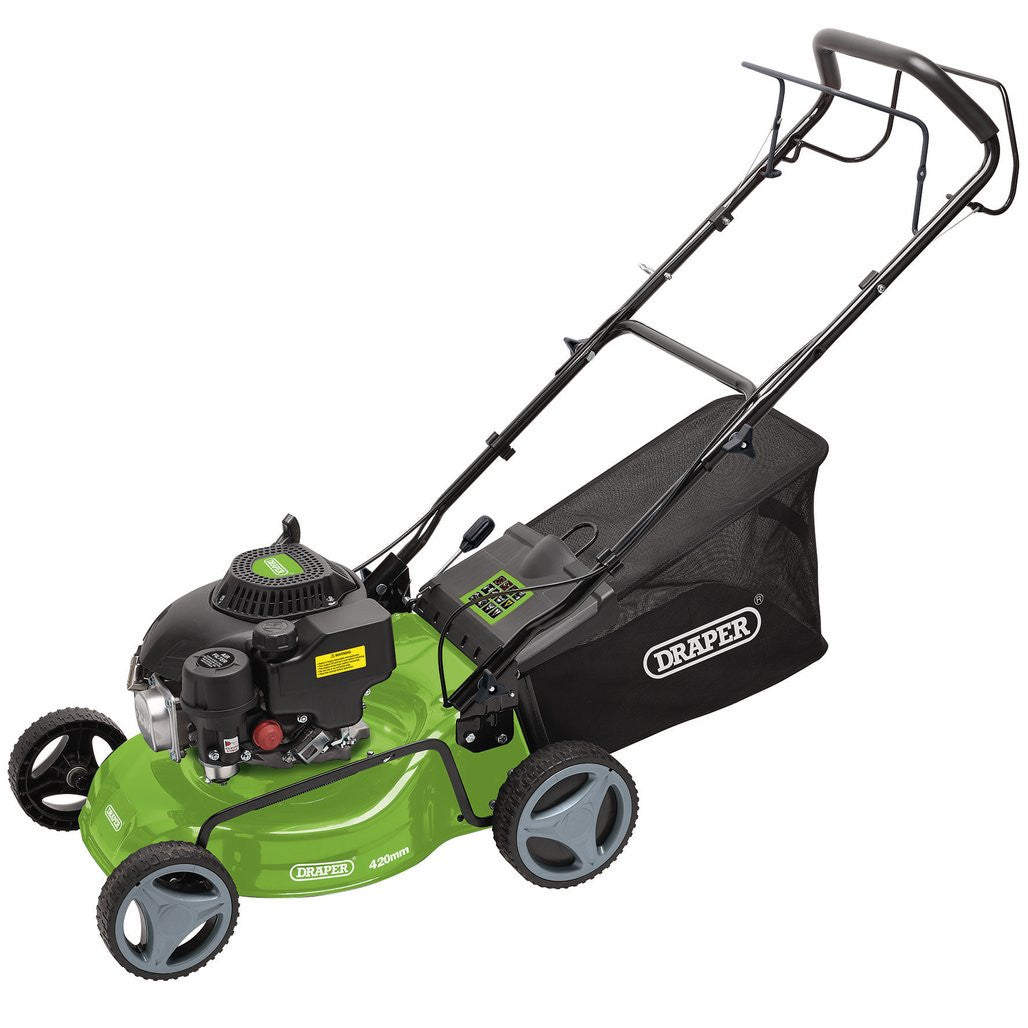 Draper Steel Deck Petrol Lawn Mower, 410mm, 132cc/3.3HP  08671
