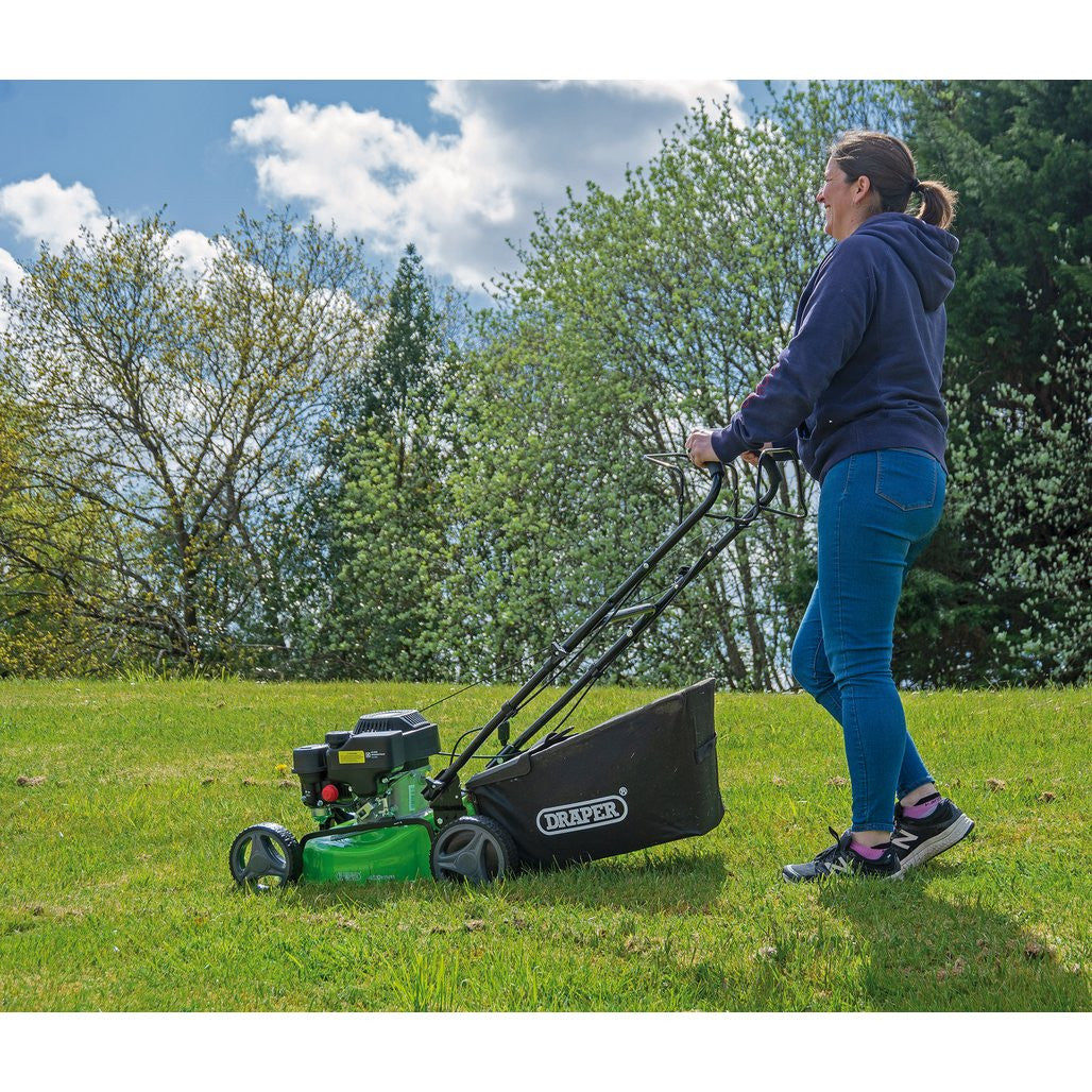 Draper Steel Deck Petrol Lawn Mower, 410mm, 132cc/3.3HP  08671