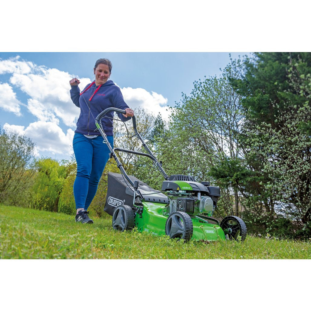 Draper Steel Deck Petrol Lawn Mower, 410mm, 132cc/3.3HP  08671