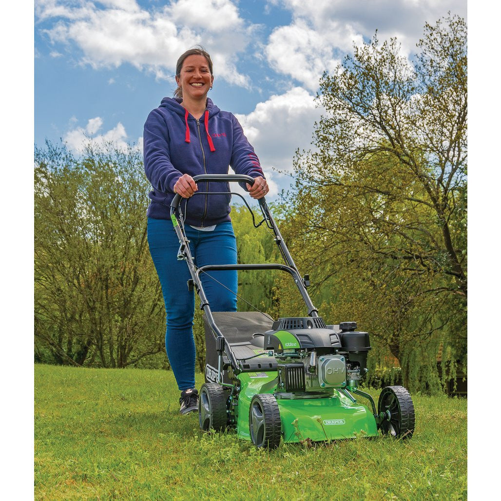 Draper Steel Deck Petrol Lawn Mower, 410mm, 132cc/3.3HP  08671