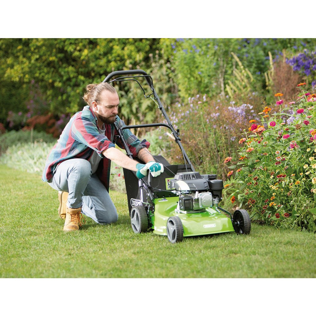 Draper Steel Deck Petrol Lawn Mower, 410mm, 132cc/3.3HP  08671