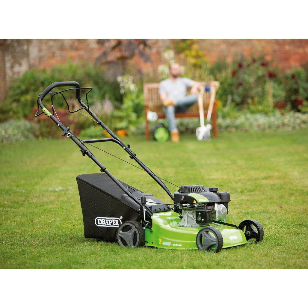 Draper Steel Deck Petrol Lawn Mower, 410mm, 132cc/3.3HP  08671